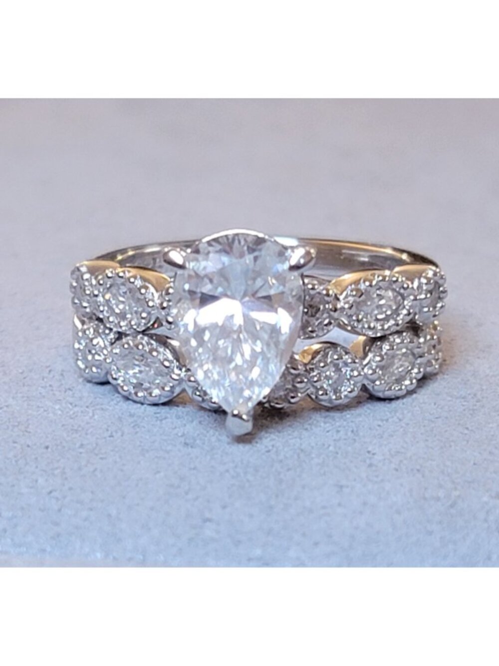 3.46cttw Pear Cut Moissanite Ring Set 925 Silver Size 7.5 NWT